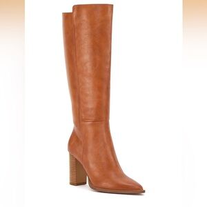 Juliet Holy Women's Tall Tan Leather Block Heel Boots